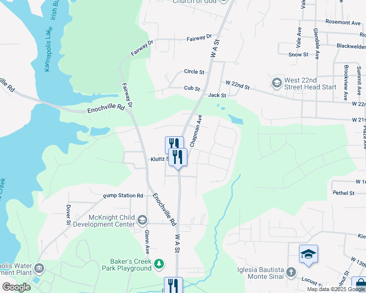 map of restaurants, bars, coffee shops, grocery stores, and more near 1606 West A Street in Kannapolis