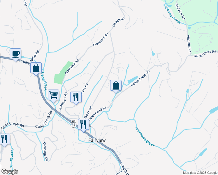 map of restaurants, bars, coffee shops, grocery stores, and more near 75 Church Road in Fairview