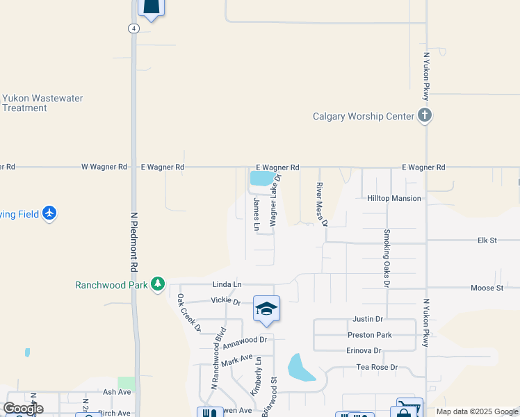 map of restaurants, bars, coffee shops, grocery stores, and more near 4805 James Lane in Yukon