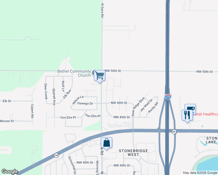 map of restaurants, bars, coffee shops, grocery stores, and more near 4801 Stag Horn Drive in Yukon