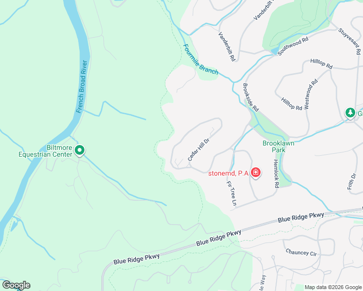 map of restaurants, bars, coffee shops, grocery stores, and more near 53 Cedar Hill Drive in Biltmore Forest
