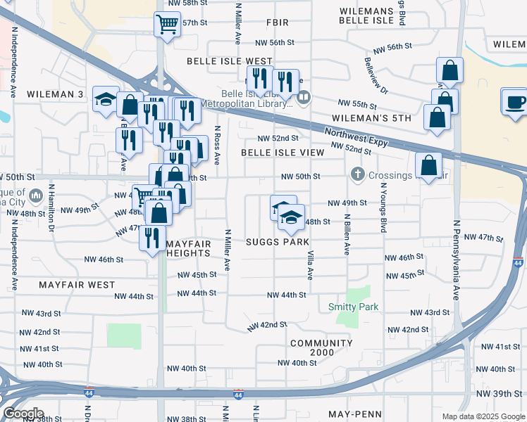 map of restaurants, bars, coffee shops, grocery stores, and more near 4901 Detroit Avenue in Oklahoma City