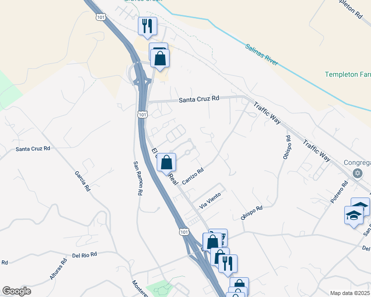 map of restaurants, bars, coffee shops, grocery stores, and more near 5424 Regio Place in Atascadero