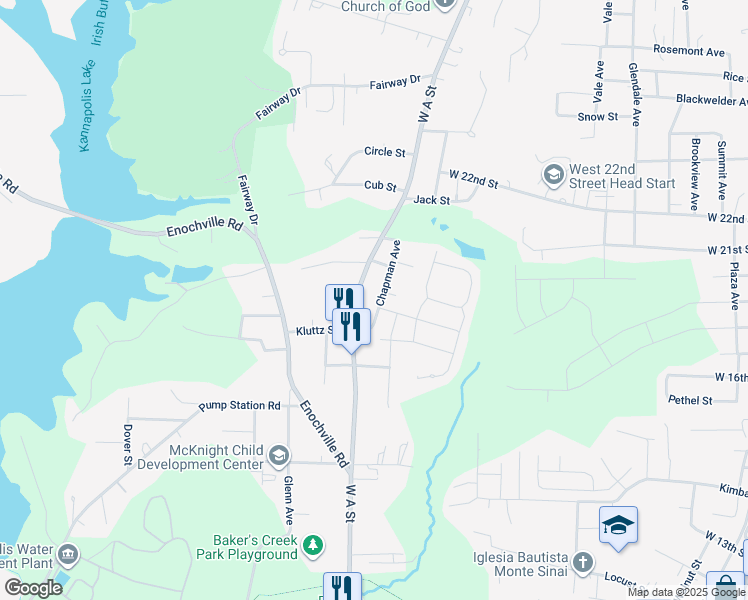 map of restaurants, bars, coffee shops, grocery stores, and more near 1609 Chapman Avenue in Kannapolis