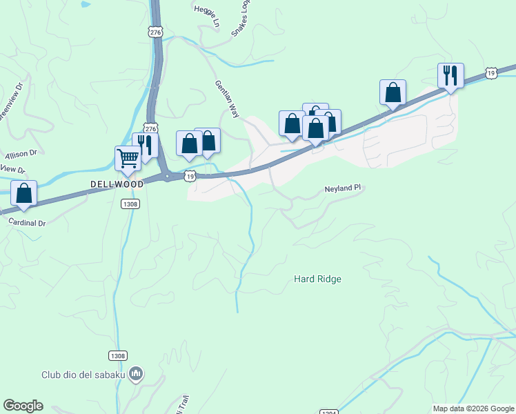 map of restaurants, bars, coffee shops, grocery stores, and more near 17 Teresa Trail in Waynesville