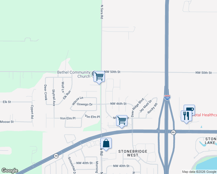 map of restaurants, bars, coffee shops, grocery stores, and more near 4801 Stag Horn Drive in Yukon