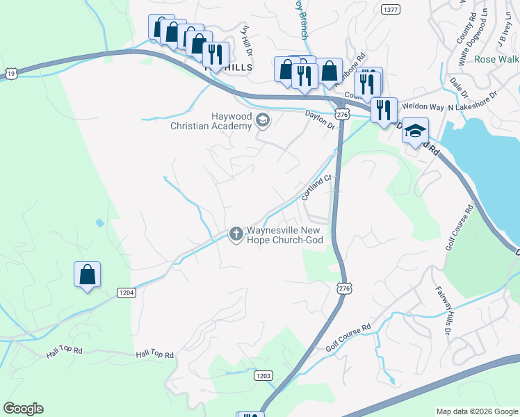 map of restaurants, bars, coffee shops, grocery stores, and more near 364 Mauney Cove Road in Waynesville