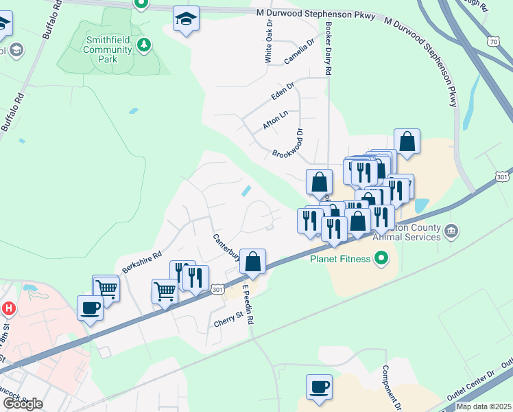 map of restaurants, bars, coffee shops, grocery stores, and more near 26 North Sussex Drive in Smithfield
