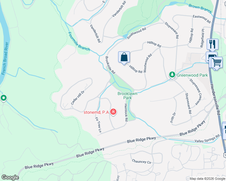 map of restaurants, bars, coffee shops, grocery stores, and more near 2 Hemlock Road in Biltmore Forest
