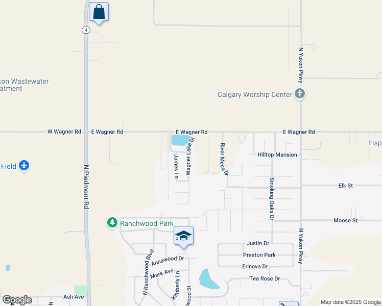 map of restaurants, bars, coffee shops, grocery stores, and more near 4901 Wagner Lake Drive in Yukon