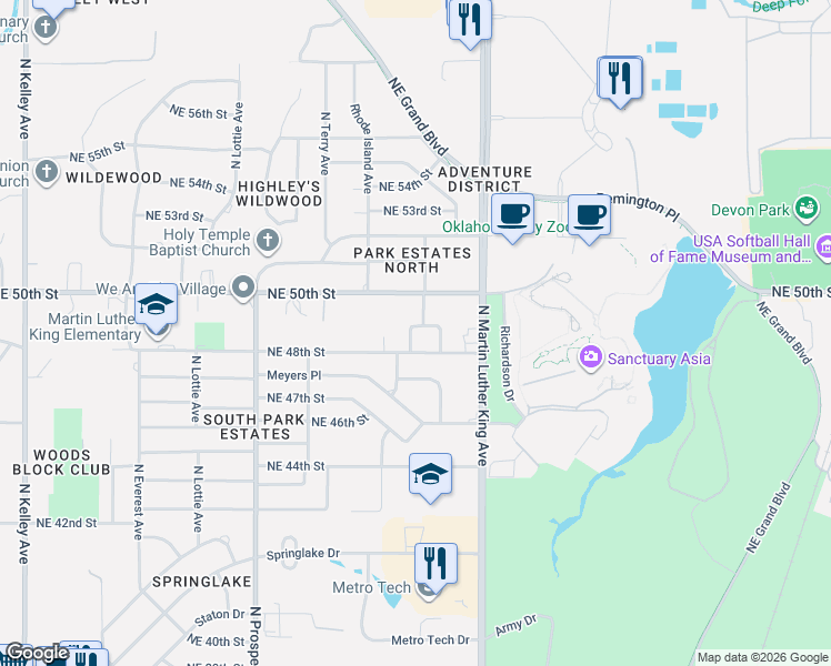 map of restaurants, bars, coffee shops, grocery stores, and more near 5005 North Nebraska Avenue in Oklahoma City