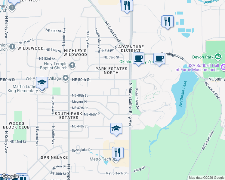 map of restaurants, bars, coffee shops, grocery stores, and more near 5005 North Nebraska Avenue in Oklahoma City