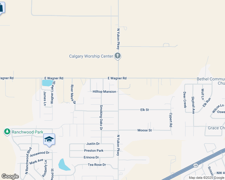 map of restaurants, bars, coffee shops, grocery stores, and more near 1082 Cinderwood Circle in Yukon