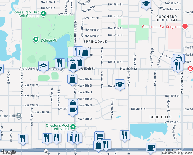 map of restaurants, bars, coffee shops, grocery stores, and more near 4315 NW 49th St in Oklahoma City