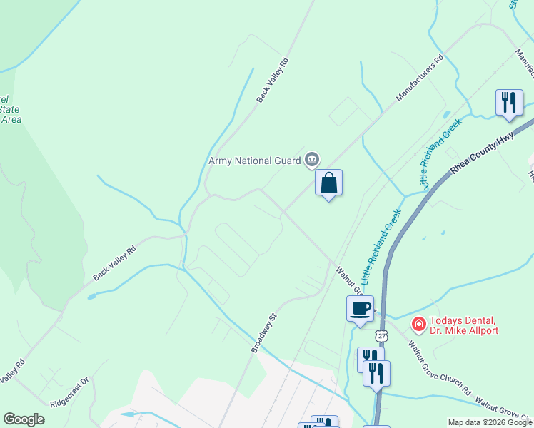 map of restaurants, bars, coffee shops, grocery stores, and more near 855-859 Walnut Grove Road in Dayton
