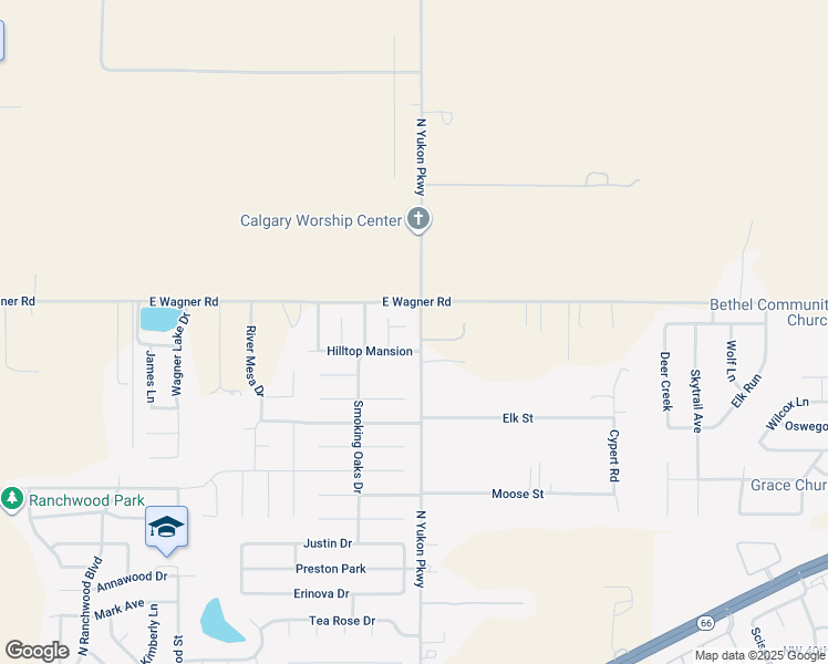 map of restaurants, bars, coffee shops, grocery stores, and more near 1082 Cinderwood Cir in Yukon