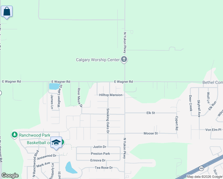 map of restaurants, bars, coffee shops, grocery stores, and more near 4913 Smoking Oaks Dr in Yukon
