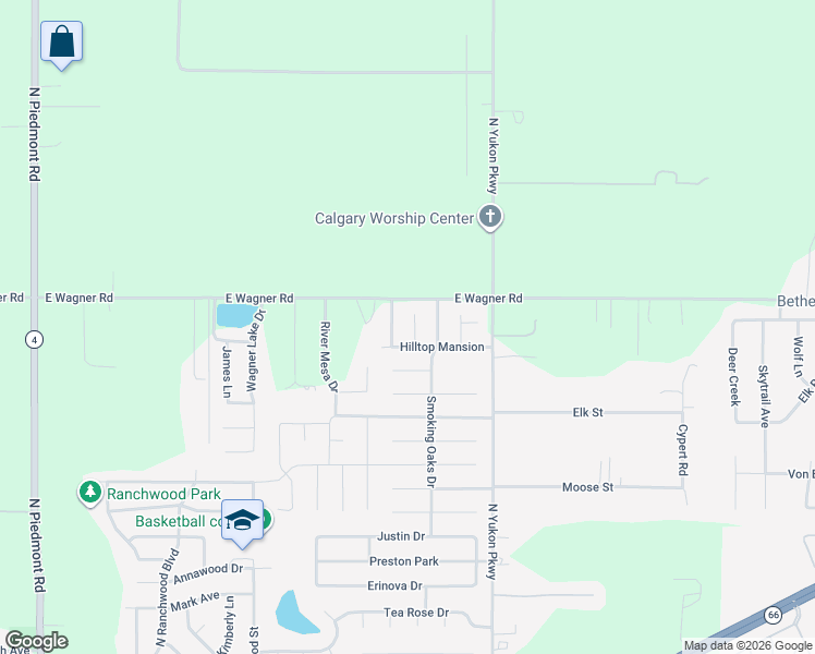 map of restaurants, bars, coffee shops, grocery stores, and more near 4912 Byron Circle in Yukon