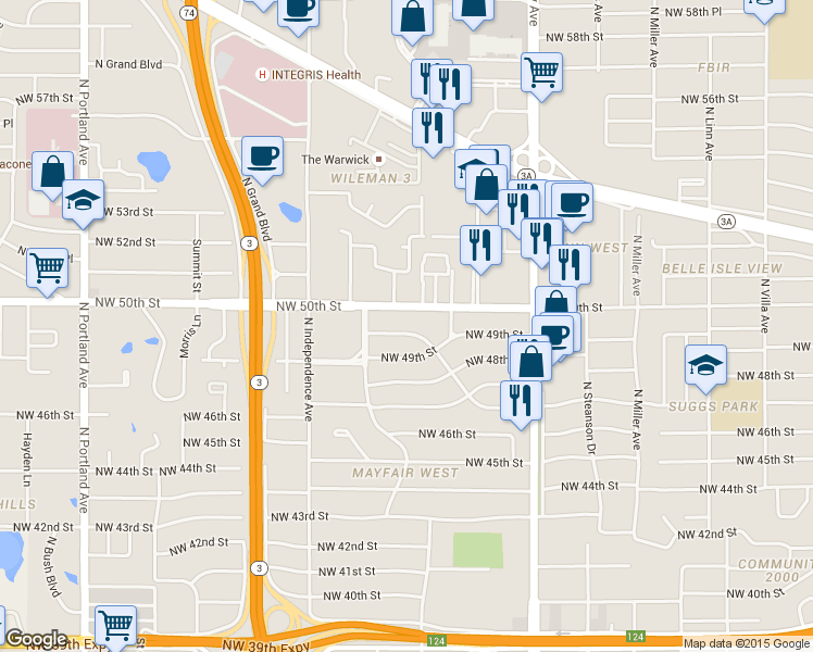 map of restaurants, bars, coffee shops, grocery stores, and more near 3125 Nimitz Boulevard in Oklahoma City