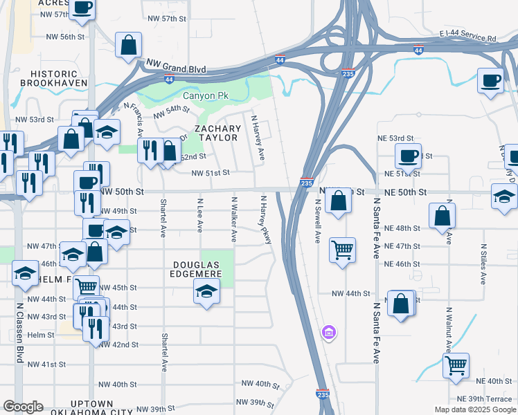 map of restaurants, bars, coffee shops, grocery stores, and more near 401 Northwest 49th Street in Oklahoma City