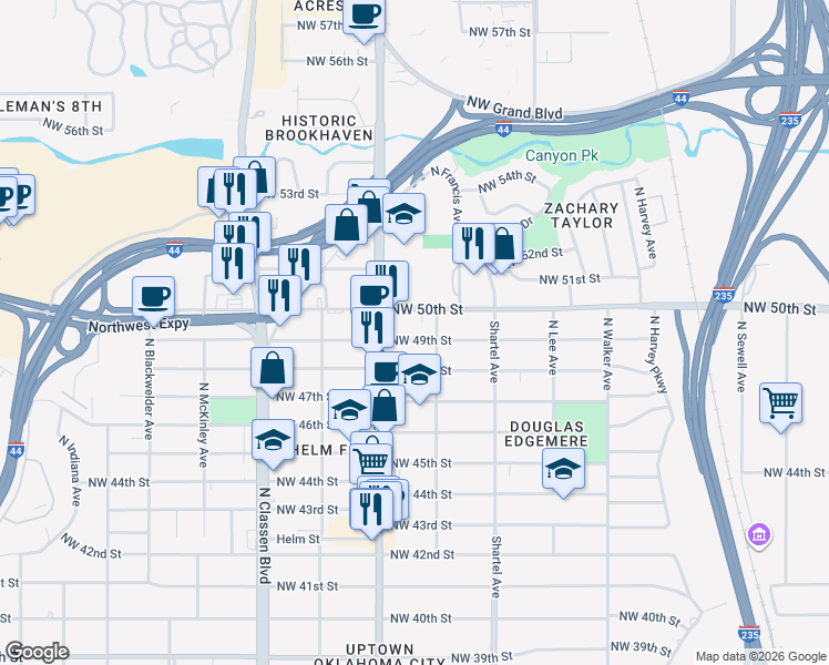 map of restaurants, bars, coffee shops, grocery stores, and more near 917 NW 49th St in Oklahoma City