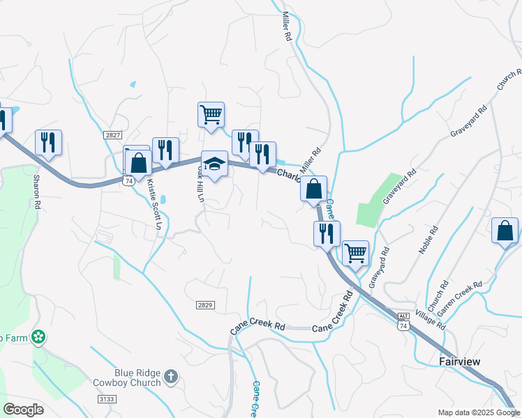 map of restaurants, bars, coffee shops, grocery stores, and more near 14 Priscilla Lane in Fairview