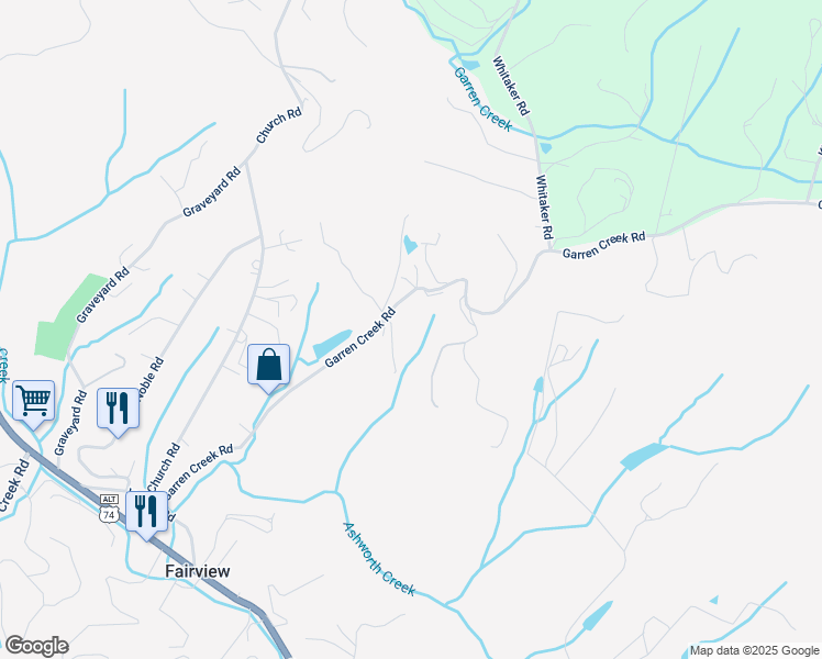 map of restaurants, bars, coffee shops, grocery stores, and more near 99999 Garren Creek Road in Fairview