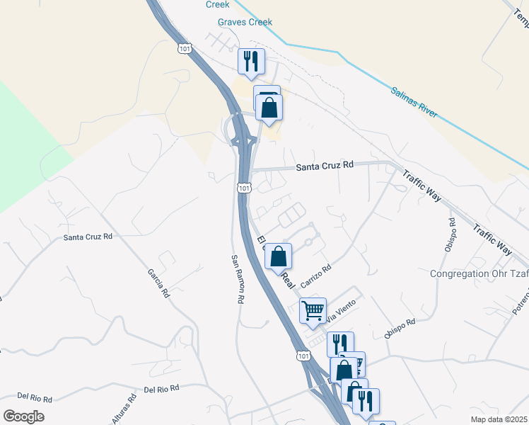 map of restaurants, bars, coffee shops, grocery stores, and more near 1135 Galeria Circle in Atascadero