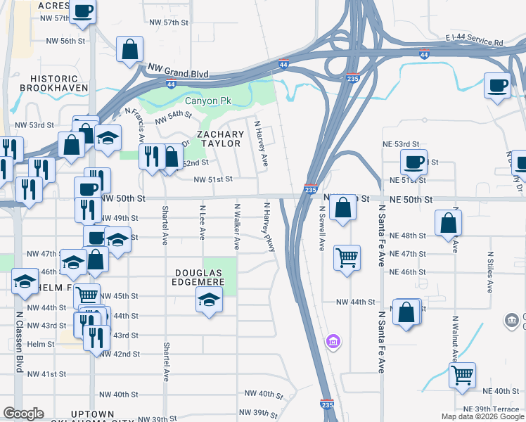map of restaurants, bars, coffee shops, grocery stores, and more near 401 Northwest 49th Street in Oklahoma City