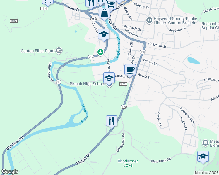 map of restaurants, bars, coffee shops, grocery stores, and more near 1 Black Bear Drive in Canton