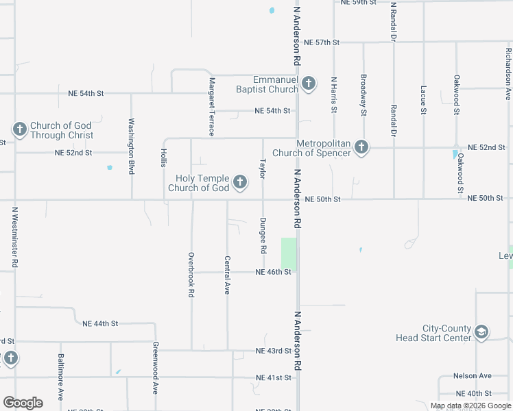 map of restaurants, bars, coffee shops, grocery stores, and more near 11840 Northeast 50th Street in Spencer