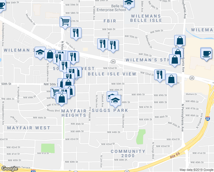 map of restaurants, bars, coffee shops, grocery stores, and more near 5016 North Linn Avenue in Oklahoma City