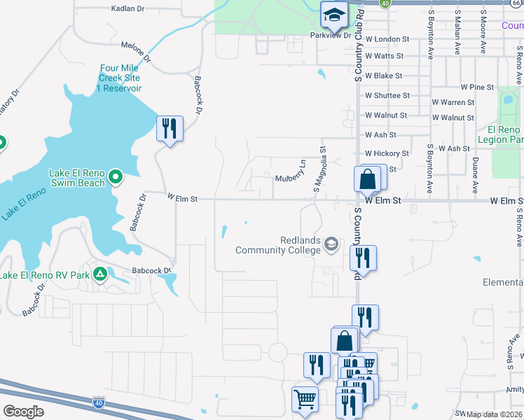 map of restaurants, bars, coffee shops, grocery stores, and more near 1905 West Elm Street in El Reno