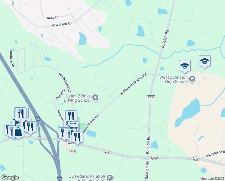 map of restaurants, bars, coffee shops, grocery stores, and more near 39 Pelt Place in Benson