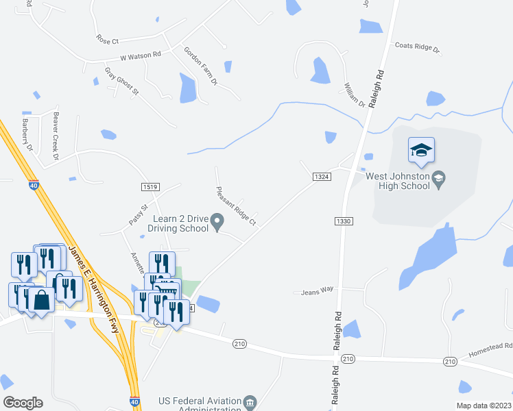map of restaurants, bars, coffee shops, grocery stores, and more near 39 Pelt Place in Benson