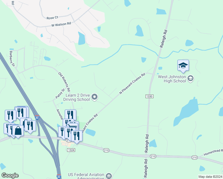 map of restaurants, bars, coffee shops, grocery stores, and more near 39 Pelt Place in Benson