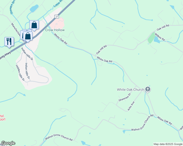 map of restaurants, bars, coffee shops, grocery stores, and more near 692 White Oak Rd in Dayton