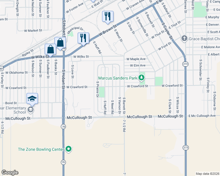 map of restaurants, bars, coffee shops, grocery stores, and more near 1100 South Neel Road in Pampa