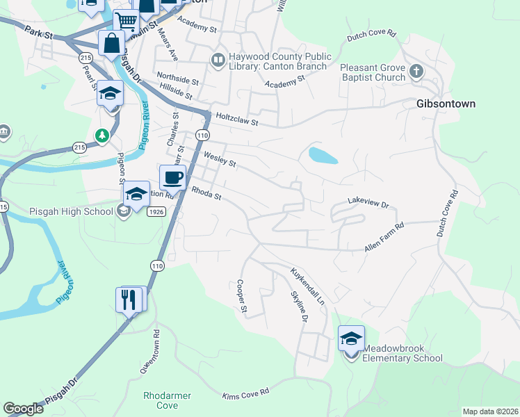 map of restaurants, bars, coffee shops, grocery stores, and more near 83 Poplar Street in Canton