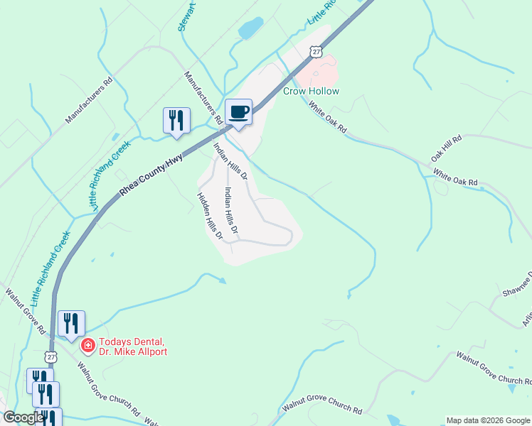 map of restaurants, bars, coffee shops, grocery stores, and more near 152 Seminole Lane in Dayton