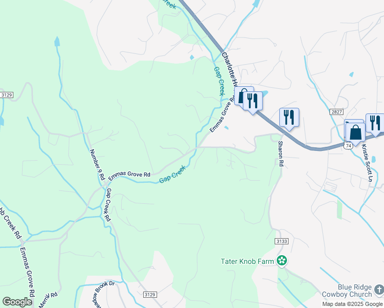 map of restaurants, bars, coffee shops, grocery stores, and more near 2095 Emmas Grove Road in Fairview