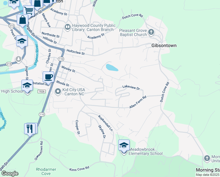 map of restaurants, bars, coffee shops, grocery stores, and more near 95 Wesley Street in Canton
