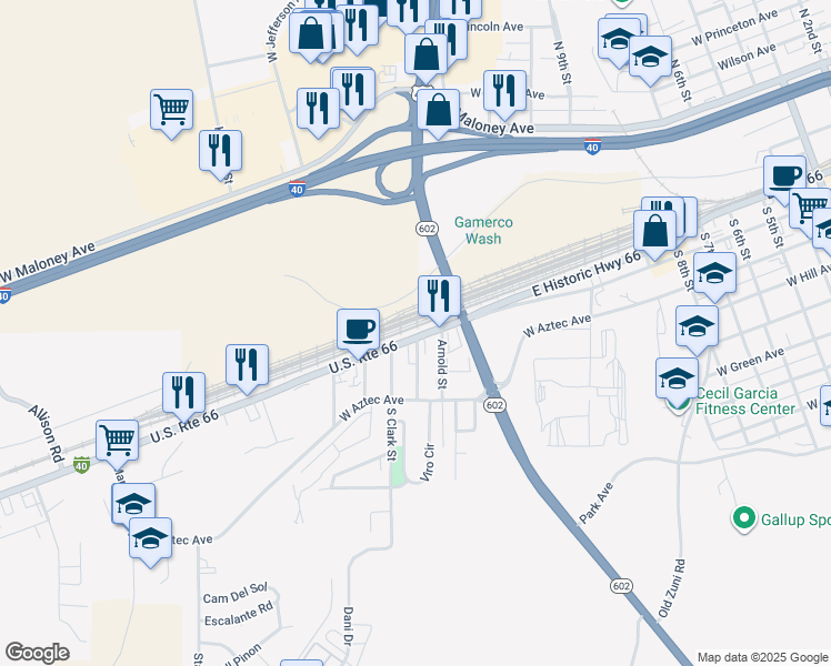 map of restaurants, bars, coffee shops, grocery stores, and more near 1120 U.S. Route 66 in Gallup