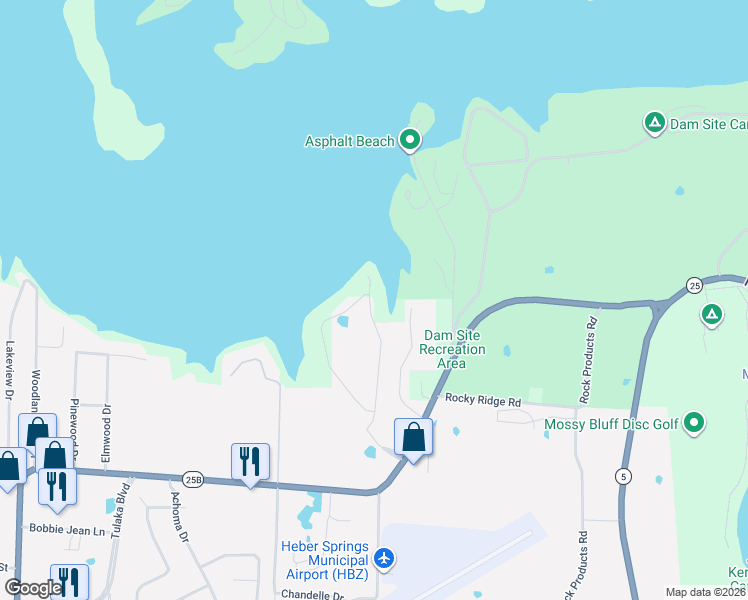 map of restaurants, bars, coffee shops, grocery stores, and more near 45 Brighton Pointe Lane in Heber Springs