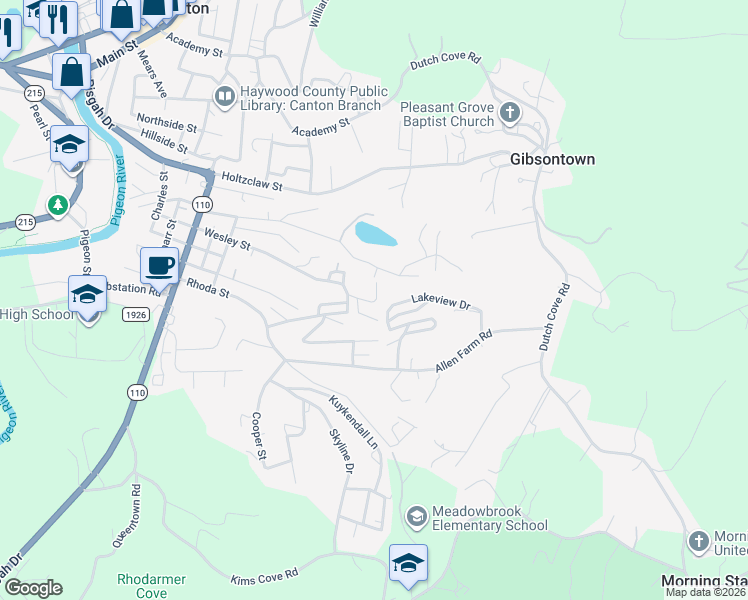 map of restaurants, bars, coffee shops, grocery stores, and more near 4 Wolf Ridge in Canton