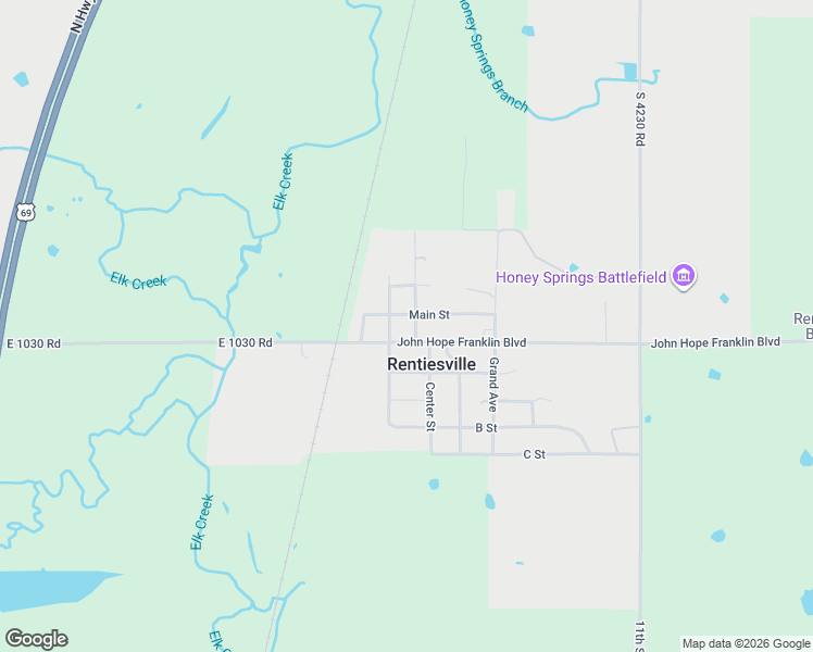 map of restaurants, bars, coffee shops, grocery stores, and more near in Rentiesville
