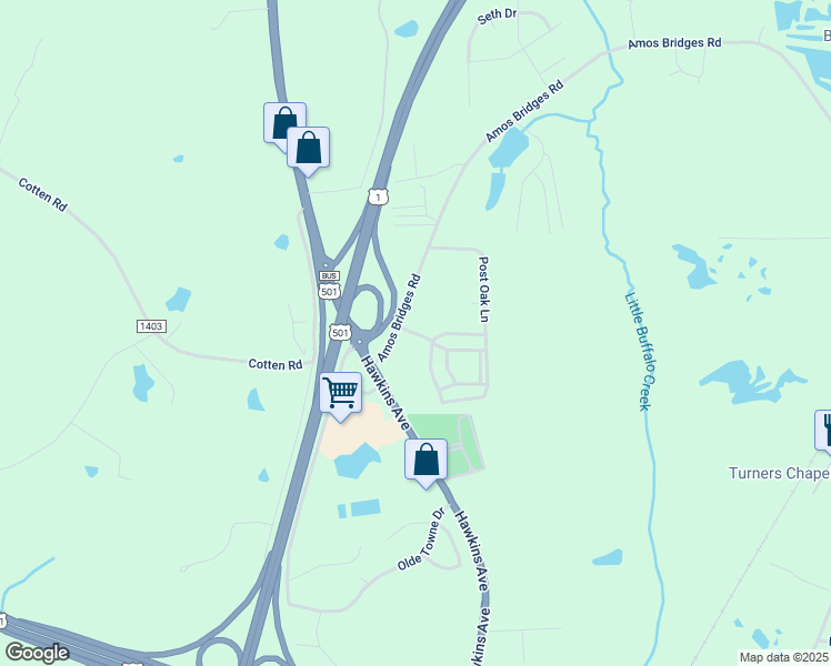 map of restaurants, bars, coffee shops, grocery stores, and more near 85 Oak Branch Lane in Sanford
