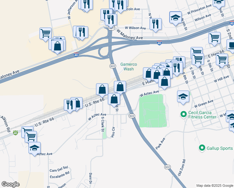 map of restaurants, bars, coffee shops, grocery stores, and more near 1438 U.S. Route 66 in Gallup