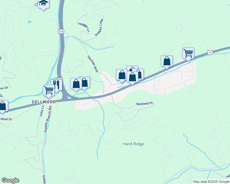 map of restaurants, bars, coffee shops, grocery stores, and more near 3376 Dellwood Road in Waynesville