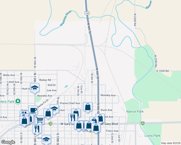 map of restaurants, bars, coffee shops, grocery stores, and more near 740 North 5th Street in Clinton